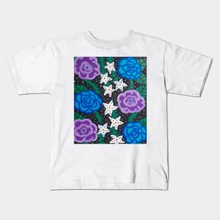 Purple and Blue Painterly Roses Kids T-Shirt